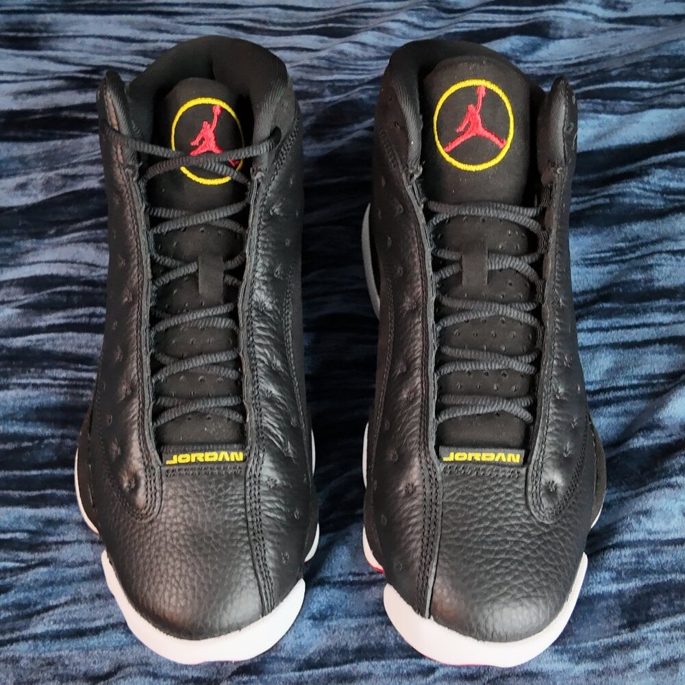 Jordan Playoff 13, size 8.5, black white varsity red yellow